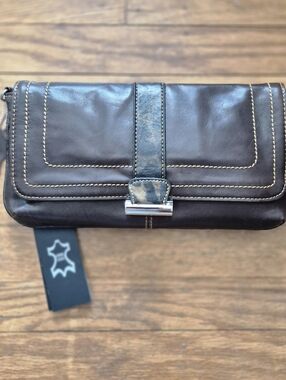 NWT Vintage Dark Brown Leather Crossbody Clutch